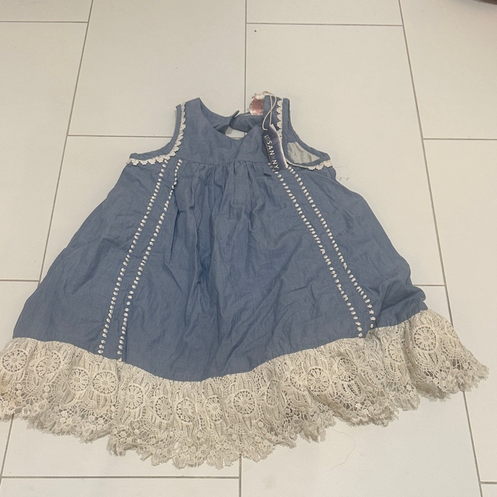Artisan NY Blue Dress with Lace Accents 6 NWT